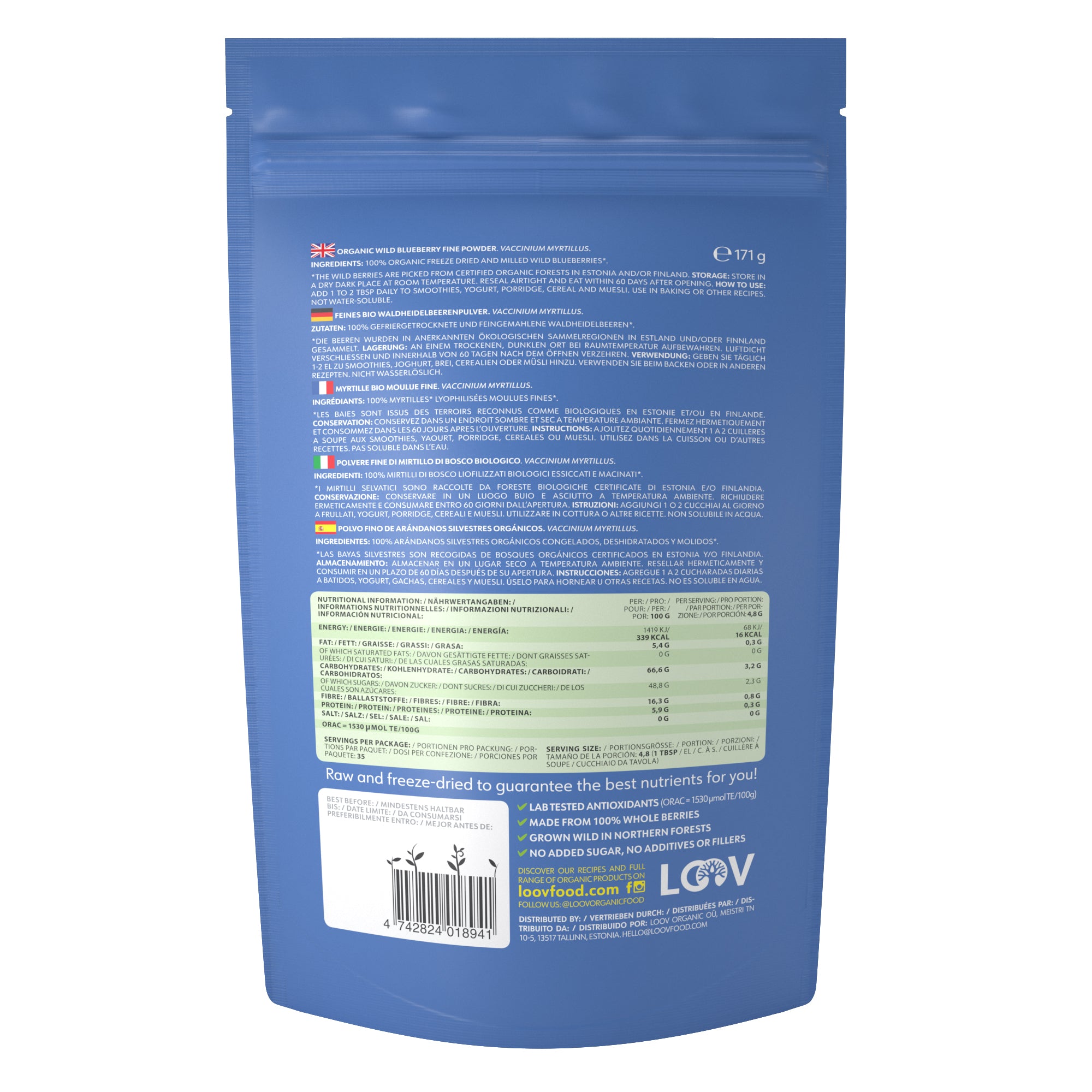 Mirtilos Selvagens em Pó - Wild Blueberry Powder - 171g